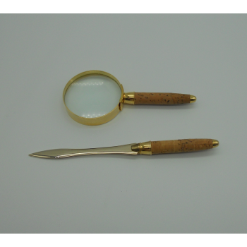 code 071206/07- Cork leather letter opener and magnifying glass set