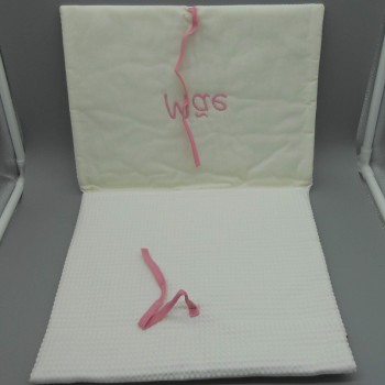 code 050808-RC-B720 - White waffle lingerie purse - "Mãe"/"Mother" - rose embroidery - open
