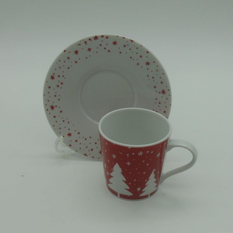 code 615558- Coffeecup and matching saucer set - Jingle bell - set of 2