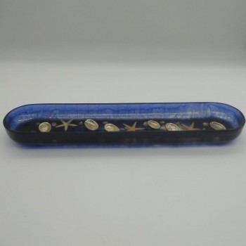 ref.039035-AZ - Fruteira oval 40 cm em resina natural - azul - conchas