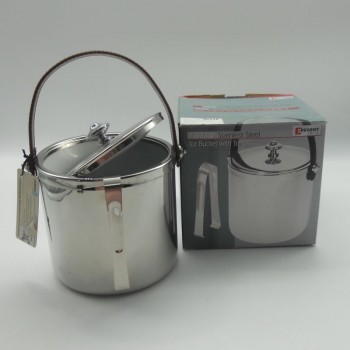 code 030078-CT - Ice bucket with tongs - brown leather handle