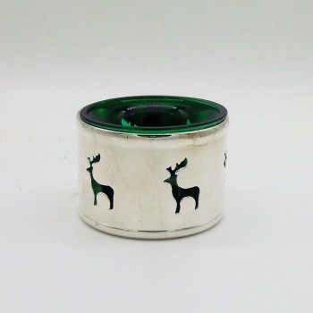 code 030229-VD - Tealight holder with coloured glass  - Reindeer - green - set of 2