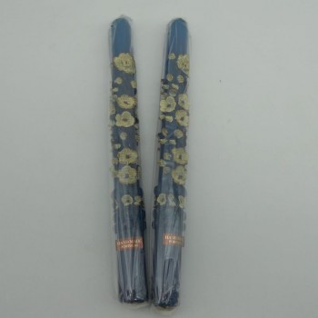 ref.049069-Vela de candelabro - azul com flores amarelas - conjunto de 2