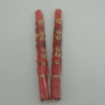 ref.049068-Vela de candelabro - vermelha com flores rosas - conjunto de 2