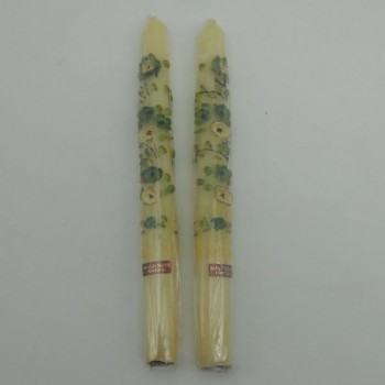 code 049067 - White candle with green flowers - set of 2