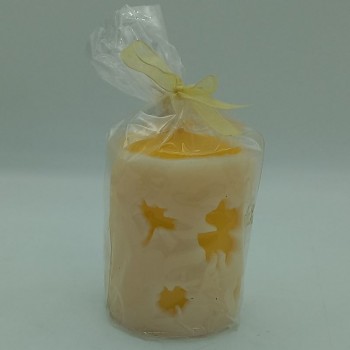 code 049037-AM - Cylindrical candle with drawings - yellow