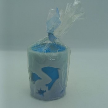 code 049037-AZ - Cylindrical candle with drawings - blue