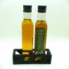 ref.032007- Suporte para 3 garrafas pequenas em ferro  brilhante - folha de oliveira