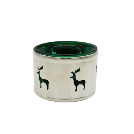 code 030229-VD - Tealight holder with coloured glass  - Reindeer - green - set of 2