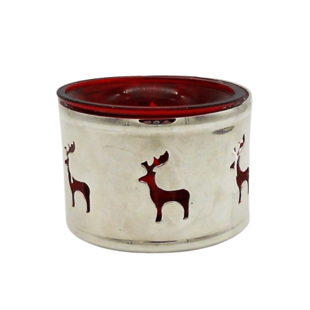 code 030229-EV - Tealight holder with coloured glass  - Reindeer - red - set of 2