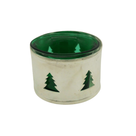 code 030227-VD - Tealight holder with coloured glass  - Tree - green - set of 2